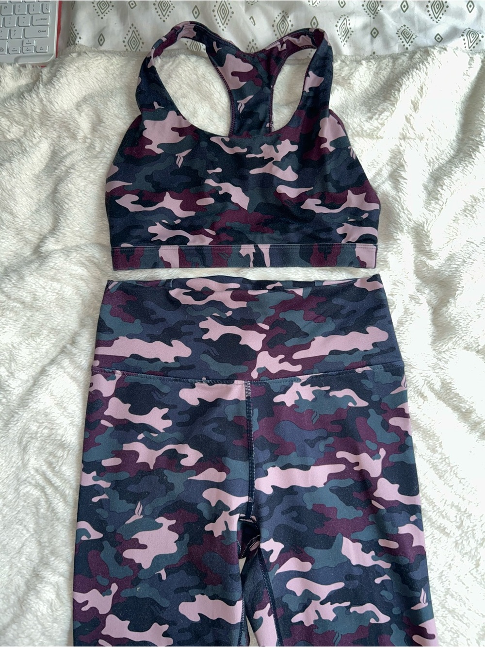 Fabletics Pink & Black Camo High-Waist Leggings with Racerback Sports Bra